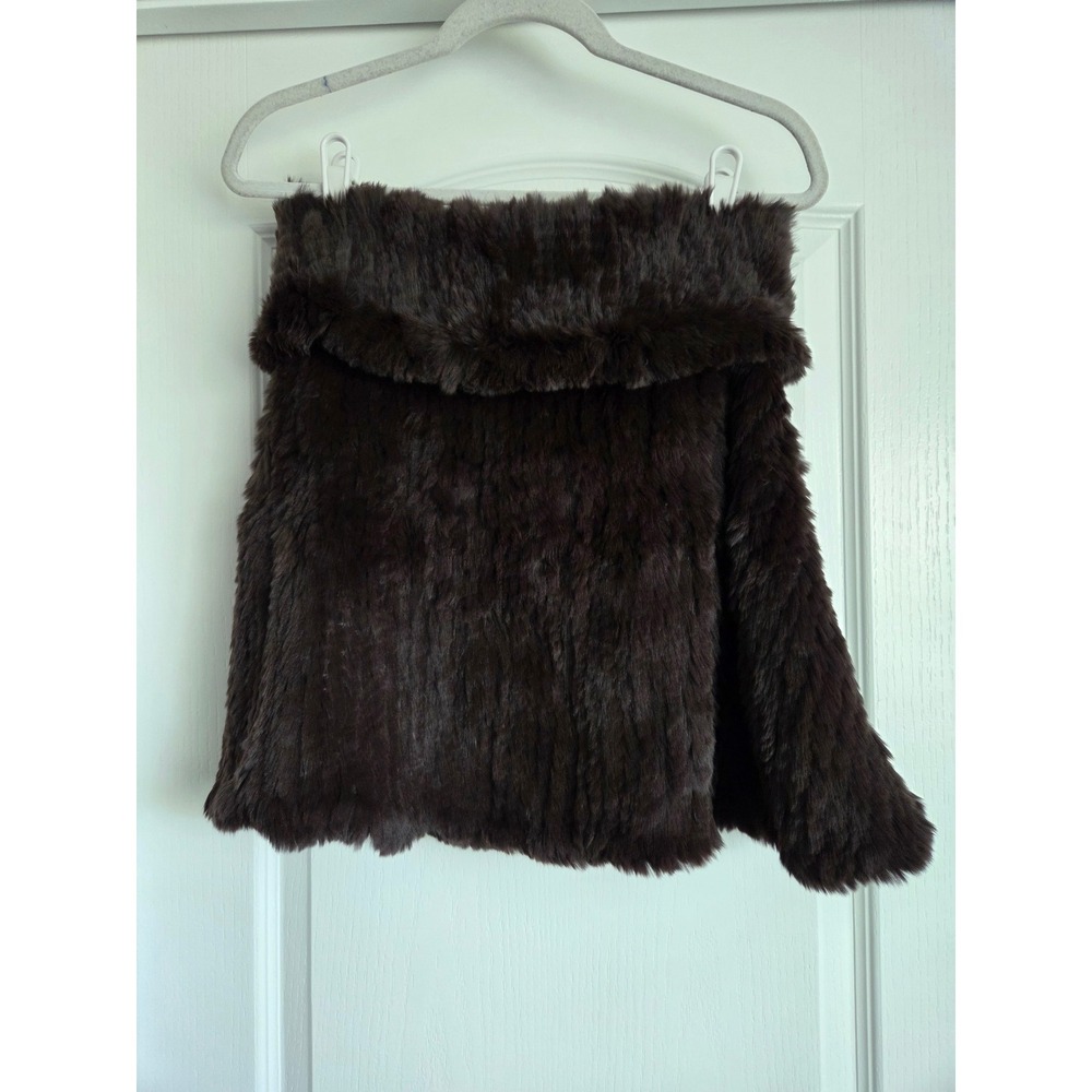 VTG Redfish Designs 100% Rabbit Fur Shrug Wrap Dark Brown Capelet Bolero OneSize